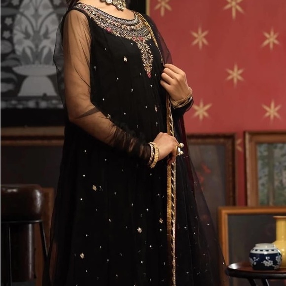 Black net pakistani outfit - Picture 3 of 9
